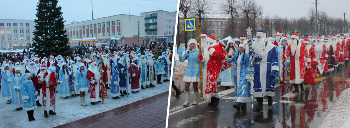 Дзяды Марозы і Снягуркі зладзілі маляўнічае шэсце ў Беразіно