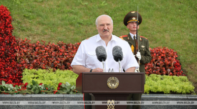 Выступление Президента Беларуси на церемонии возложения венка в мемориальном комплексе "Курган Славы"