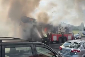 В Минске по пути на пожар загорелась кабина автоподъемника МЧС